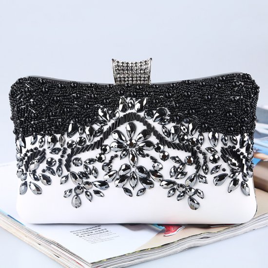 Black Pearl Design Clutch Bag with Chain Strap - Click Image to Close